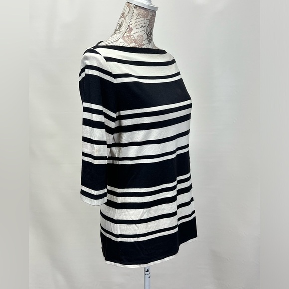 CYNTHIA ROWLEY Black and‎ Ivory striped boat neck top size L. - Picture 6 of 10